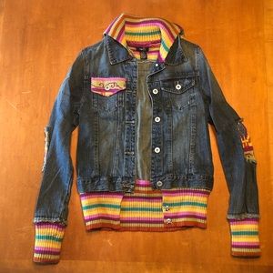 Rue 21 Jean Jacket with Croqueted Colored Pattern